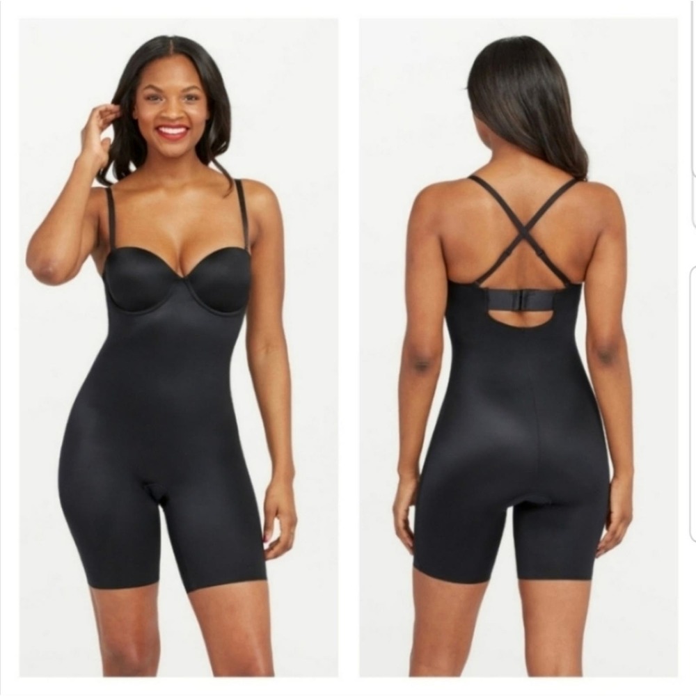SPANX Suit Your Fancy Strapless Cupped Mid-Thigh NWT in Black size Small 18895